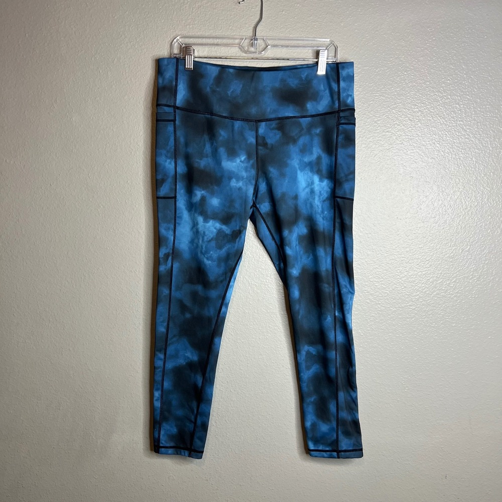 Athlux Cloud Leggings Sz XL Blue Black Tie Dye High Waist Active Pockets